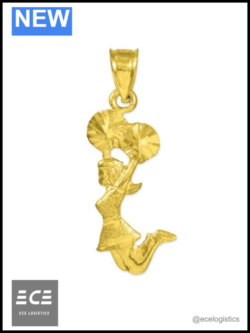 10K Solid Yellow Gold Cheerleader Charm Pendant